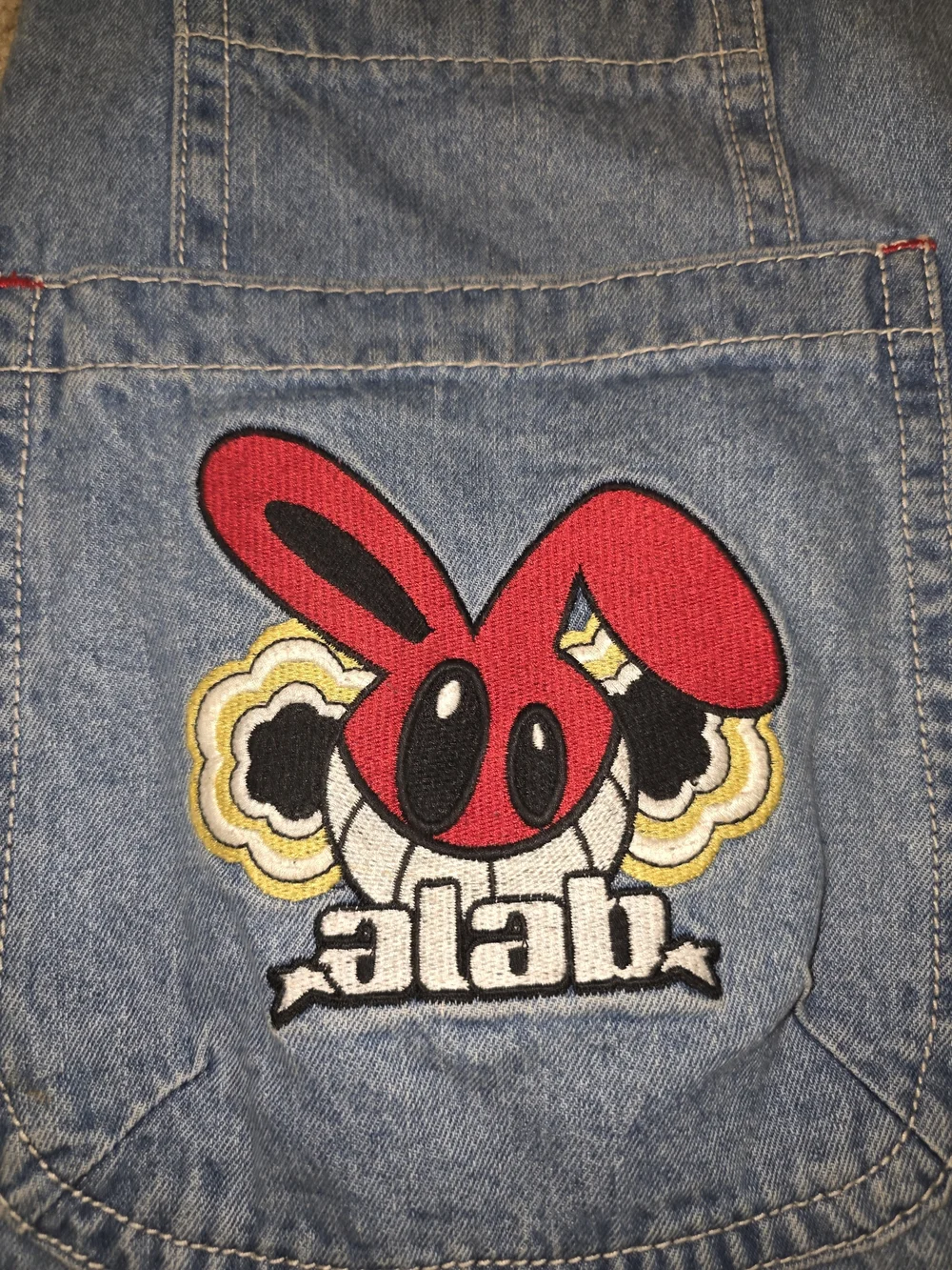 A-Lab Mens Jeans Retro Wide Baggy Y2K Embroidered Logo Size 36 Blue Denim Pants
